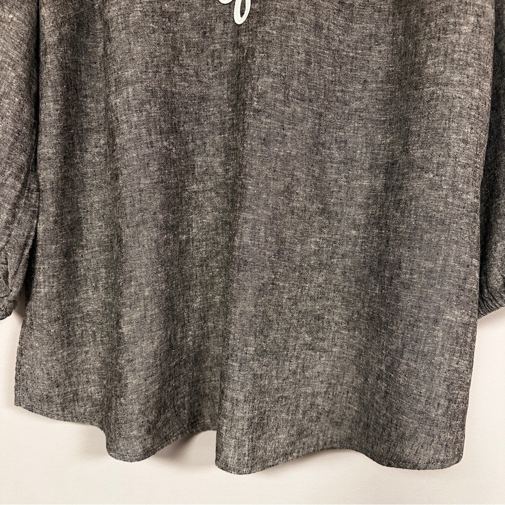 SUSAN GRAVER PURE LINEN BLEND 3/4-SLEEVED PULLOVER TOP, CURVED HEM, L, EUC! - Picture 5 of 9